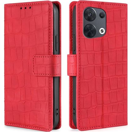 Mobigear Croco OPPO Reno 8 5G Hülle Klapphülle Geldbörse - Rot