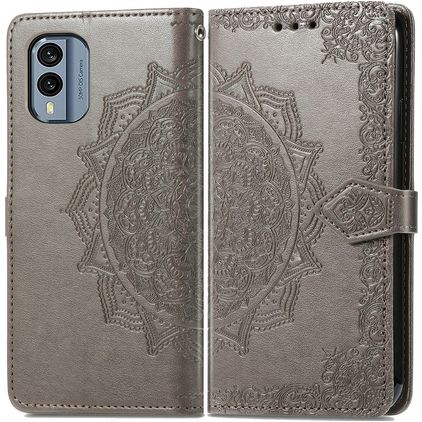 Mobigear Mandala Nokia X30 Hülle Klapphülle Geldbörse - Grau