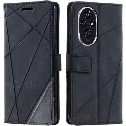 Mobigear Rhombus HONOR 200 Hülle Klapphülle Geldbörse - Schwarz