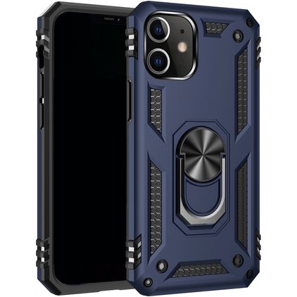 Mobigear Armor Ring iPhone 12 Hülle Hardcase Backcover Stoßfest mit Ringhalter - Blau