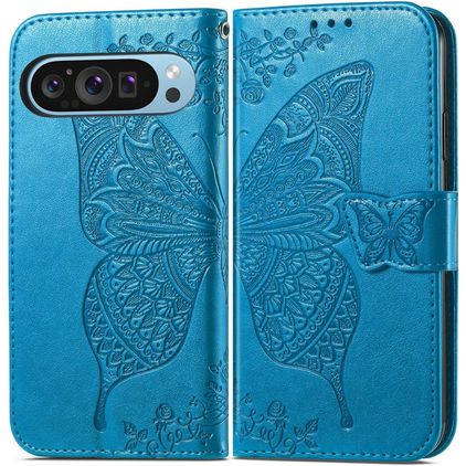 Mobigear Butterfly Google Pixel 10 Pro Hülle Klapphülle Geldbörse - Blau