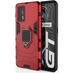 Mobigear Armor Ring Realme GT Hülle Hardcase Backcover Stoßfest mit Ringhalter - Rot