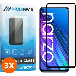 Mobigear Premium Realme Narzo 30 5G‎ Panzerglas Gehärtetes Glas Displayschutz - Hüllenfreundlich - Schwarz (3er Pack)