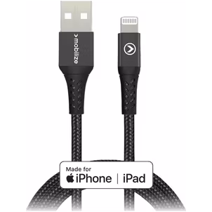 Mobilize Strong Nylon USB-A auf Apple Lightning MFI Kabel 2 Meter - Schwarz