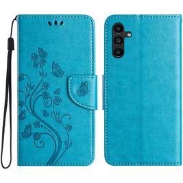 Mobigear Flowers Samsung Galaxy A36 Hülle Klapphülle Geldbörse - Blau