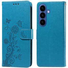 Mobigear Flowers Samsung Galaxy S26 Plus Hülle Klapphülle Geldbörse - Blau
