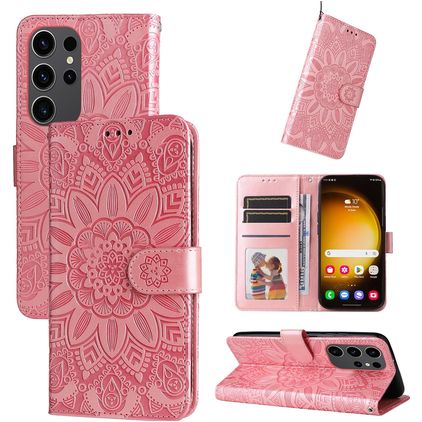 Mobigear Sunflower Samsung Galaxy S24 Ultra Hülle Klapphülle Geldbörse - Roségold