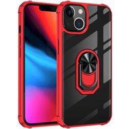 Mobigear Crystal Ring iPhone 14 Pro Hardcase Backcover mit Ringhalter - Transparent / Rot