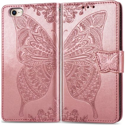 Mobigear Butterfly iPhone 16e Hülle Klapphülle Geldbörse - Roségold