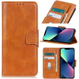 Mobigear Classy iPhone 14 Plus Hülle Klapphülle Geldbörse - Cognac