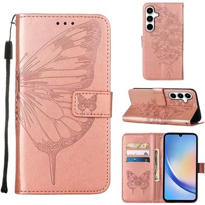 Mobigear Butterfly Samsung Galaxy A35 Hülle Klapphülle Geldbörse - Roségold