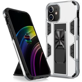 Mobigear Armor Stand iPhone 12 Pro Max Hülle Hardcase Backcover Stoßfest mit Ständer - Silber