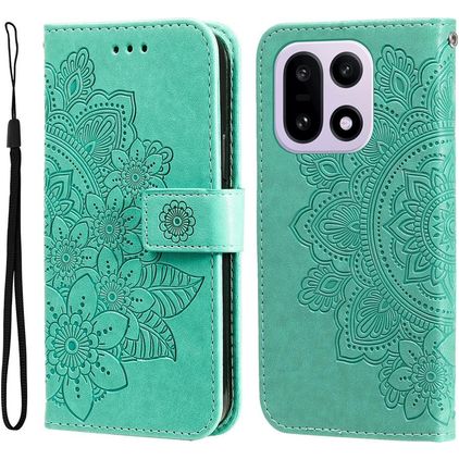 Mobigear Flowers OnePlus 15 Hülle Klapphülle Geldbörse - Grün