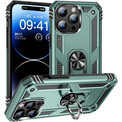 Mobigear Armor Ring iPhone 16 Pro Hardcase Backcover Shockproof mit Ringhalter - Grün
