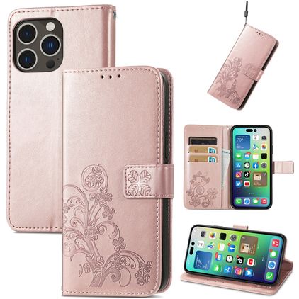 Mobigear Clover iPhone 15 Pro Hülle Klapphülle Geldbörse - Roségold