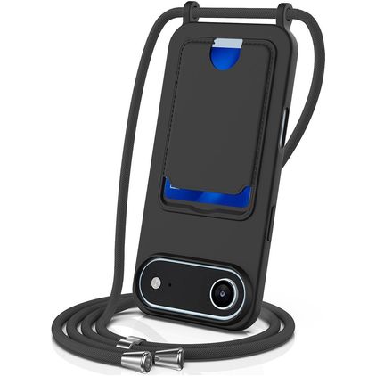 Mobigear Lanyard Card iPhone Air Silikon Handykette mit Kartenhalter - Schwarz