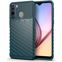 Mobigear Groove Samsung Galaxy A21 Hülle Flexibles TPU Backcover - Grün