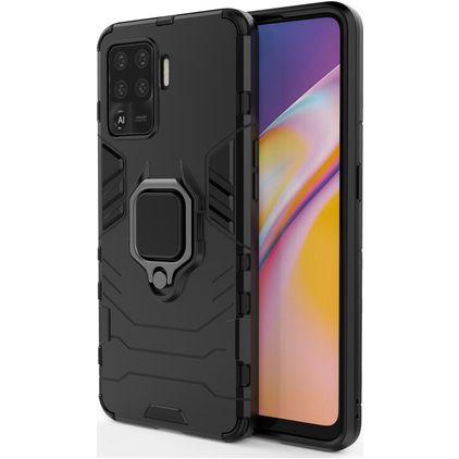 Mobigear Armor Ring OPPO A94 Hardcase Backcover Shockproof mit Ringhalter - Schwarz
