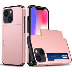 Mobigear Card iPhone 15 Plus Hülle Hardcase Backcover Stoßfest mit Kartenhalter - Roségold
