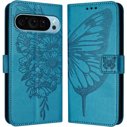 Mobigear Butterfly Google Pixel 9 Pro XL Hülle Klapphülle Geldbörse - Blau