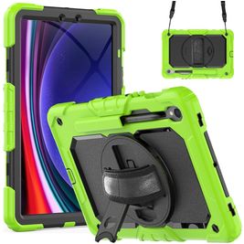 Mobigear SureGrip Xtreme Samsung Galaxy Tab S9 Hülle Kunststoff,Silikon Backcover + Stifthalter + Schulterträger + Ständer - Grün