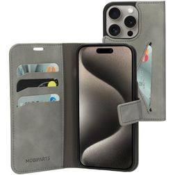 Mobiparts Classic Wallet iPhone 15 Pro Hülle Klapphülle Geldbörse - Granite Grey