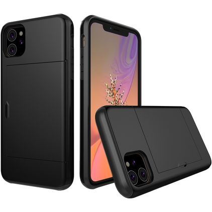 Mobigear Card iPhone 11 Hardcase Backcover Shockproof mit Kartenfach - Schwarz