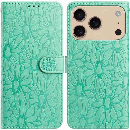 Mobigear Flowers iPhone 17 Pro Max Hülle Klapphülle Geldbörse - Grün