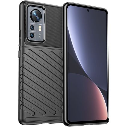 Mobigear Groove Xiaomi 12 Pro Hülle Flexibles TPU Backcover - Schwarz