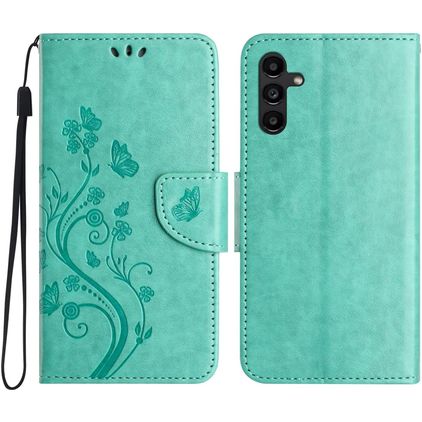 Mobigear Flowers Samsung Galaxy A56 Hülle Klapphülle Geldbörse - Grün