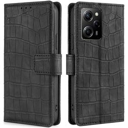 Mobigear Croco POCO X5 Pro Hülle Klapphülle Geldbörse - Schwarz