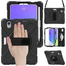 Mobigear SureGrip XGuard iPad Mini 6 (2021) Hülle Kunststoff,Silikon Backcover + Stifthalter + Schulterträger + Ständer - Schwarz