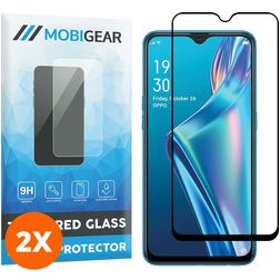 Mobigear Premium OPPO A12 Panzerglas Displayschutz - Hüllenfreundlich - Schwarz (2er Pack)