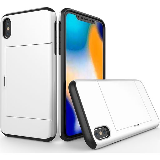 Mobigear Card iPhone XR Hülle Hardcase Backcover Stoßfest mit Kartenhalter - Weiß
