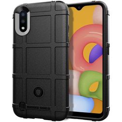 Mobigear Rugged Shield Samsung Galaxy A01 Hülle Flexibles TPU Backcover Stoßfest - Schwarz