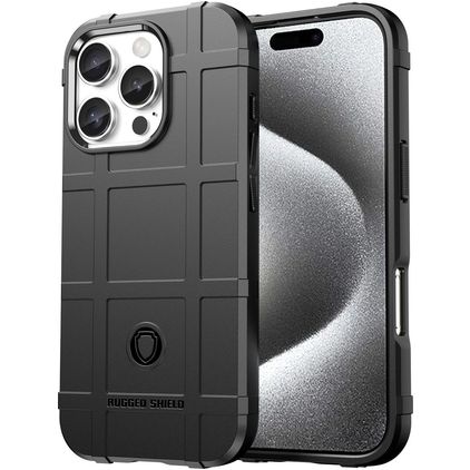 Mobigear Rugged Shield iPhone 16 Pro Max Hülle Flexibles TPU Backcover Stoßfest - Schwarz