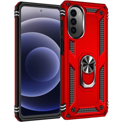 Mobigear Armor Ring Motorola Moto G52 Hülle Hardcase Backcover Stoßfest mit Ringhalter - Rot