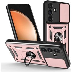 Mobigear Armor Ring Cam Slide Samsung Galaxy S25 FE Hülle Hardcase Backcover Stoßfest mit Ringhalter und Kamera Slider - Roségold