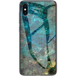 Mobigear Marble Glass iPhone XS Hülle Gehärtetes Glas Backcover - Emerald