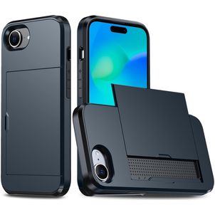 Mobigear Card iPhone 16e Hülle Hardcase Backcover Stoßfest mit Kartenhalter - Blau