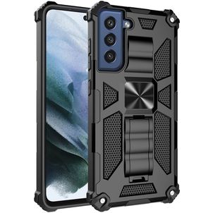 Mobigear Armor Stand Samsung Galaxy S21 FE Hülle Hardcase Backcover Stoßfest mit Ständer - Schwarz