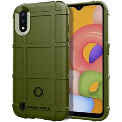 Mobigear Rugged Shield Samsung Galaxy A01 Hülle Flexibles TPU Backcover Stoßfest - Grün