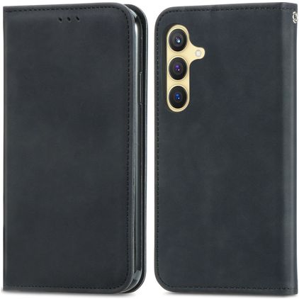 Mobigear Retro Slim Samsung Galaxy S25 Hülle Klapphülle Geldbörse - Schwarz