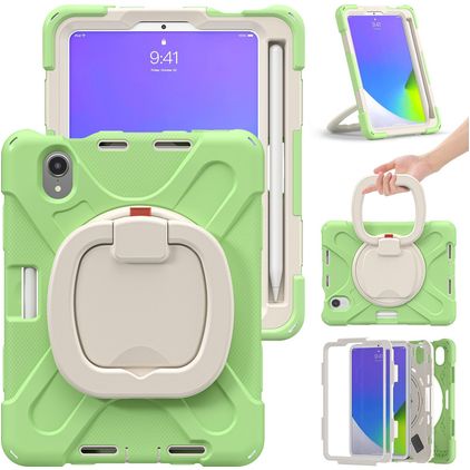 Mobigear RingGuard iPad Mini 6 (2021) Hülle Kunststoff,Silikon Backcover + Stifthalter + Schulterträger + Ständer - Grün