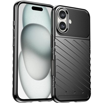 Mobigear Groove iPhone 16 Hülle Flexibles TPU Backcover - Schwarz