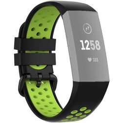 Mobigear Sport Plus Buckle Silikon Fitbit Charge 4 Armband Dornschließe - Schwarz / Grün