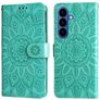 Mobigear Sunflower Samsung Galaxy S26 Plus Hülle Klapphülle Geldbörse - Grün