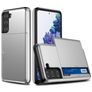 Mobigear Card Samsung Galaxy S21 Hülle Hardcase Backcover Stoßfest mit Kartenhalter - Silber