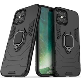 Mobigear Armor Ring iPhone 12 Hülle Hardcase Backcover Stoßfest mit Ringhalter - Schwarz