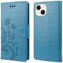 Mobigear Flowers iPhone 14 Hülle Klapphülle Geldbörse - Blau